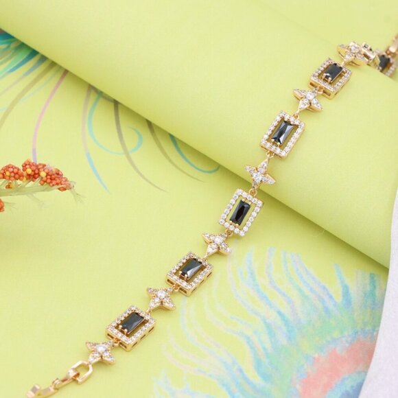 Elegant Rose Gold Plated Bracelet with Black Stones and Star Accents, XPBL0694 - Picture 3 of 11